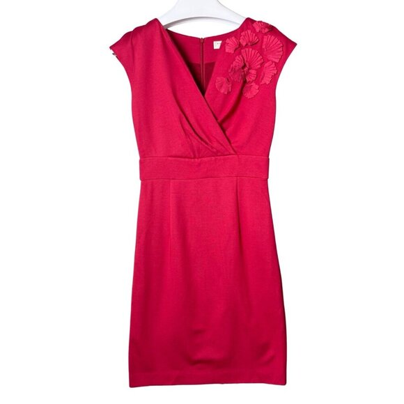 Trina Turk Angela Dress Short Sleeve Floral Embellishment Hot Pink Sheath Dress - Picture 1 of 12